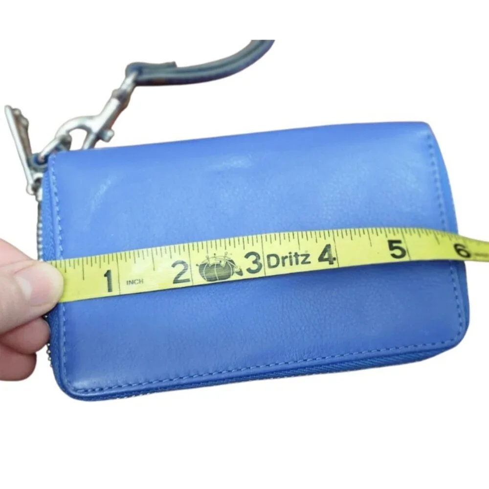 Aimee Kestenberg Blue Leather Zip Around Wristlet Wallet Compact Organizer Card